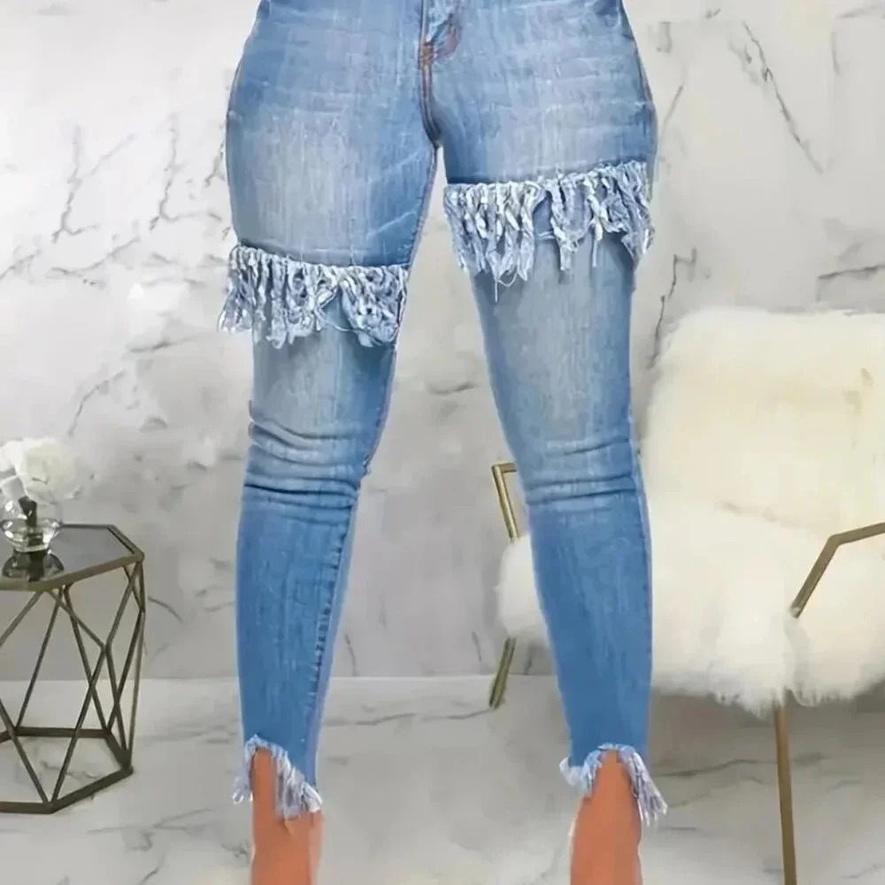 Fringe Trim Medium Stretch Jeans